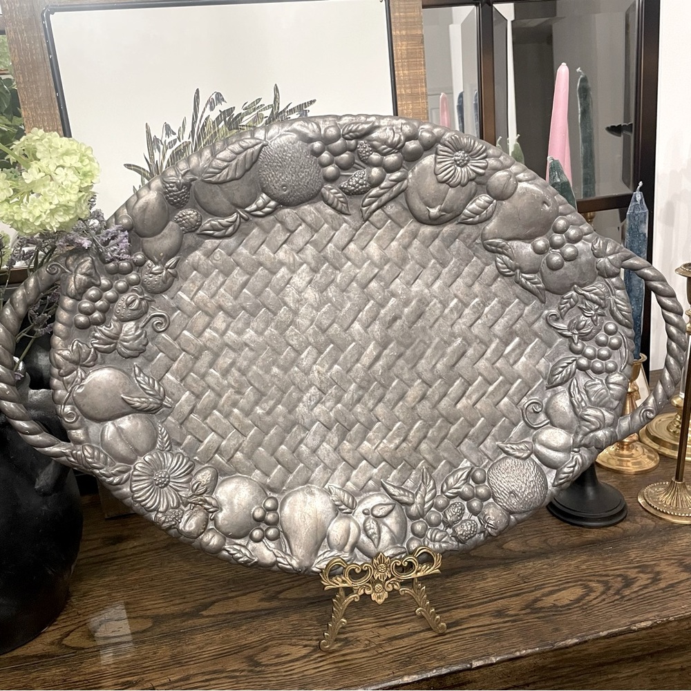 Lenox Metal Fruit Basket Weave Aluminum Serving Tray Large Tray 22" x 15"